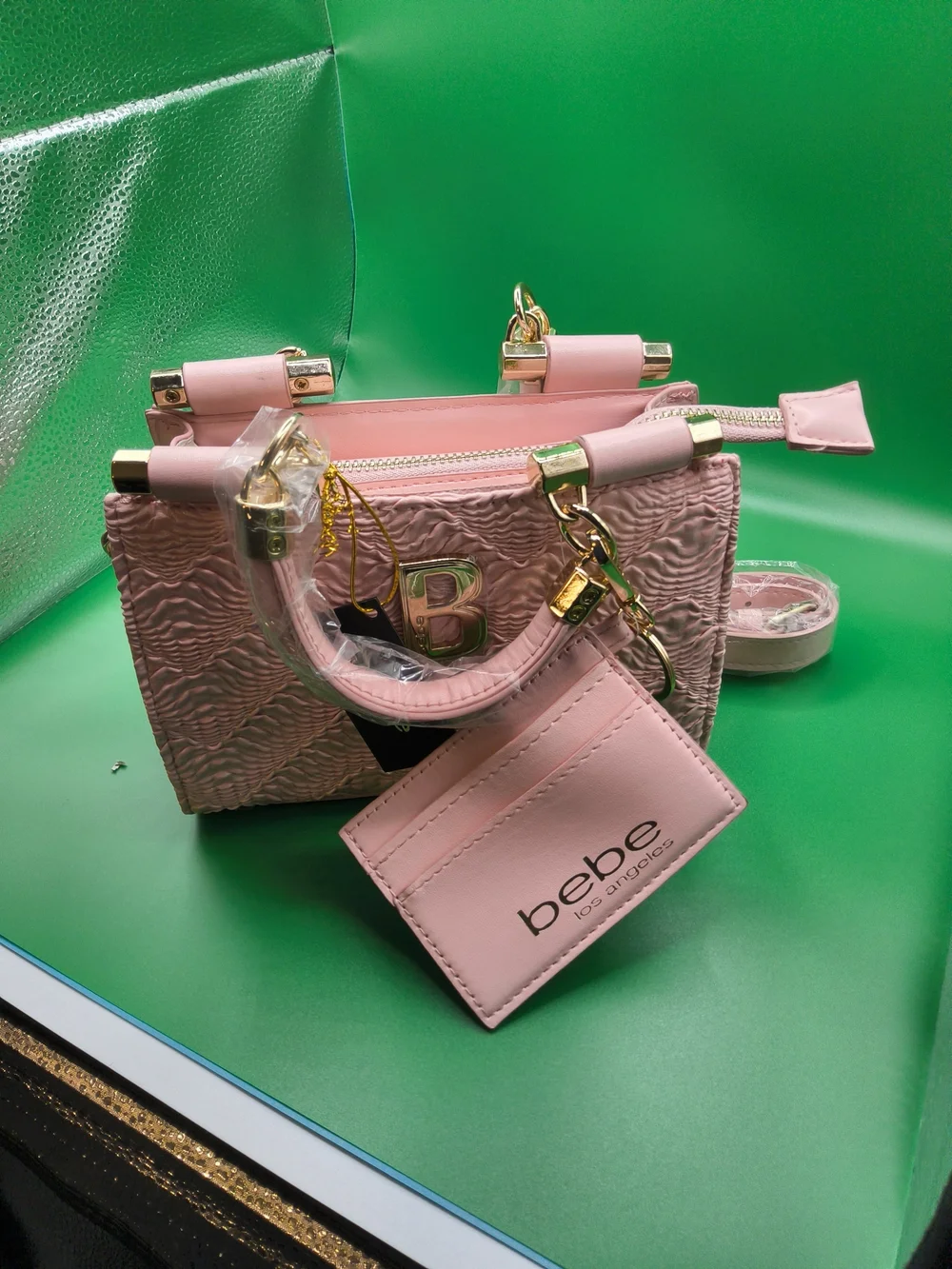 NWT bebe Blush Pink Textured Top-Handle Satchel with Gold Hardware